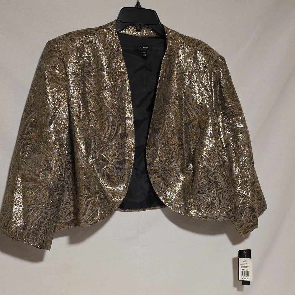 Black and Gold Dress With Matching JacketSize 24W. Le Bos